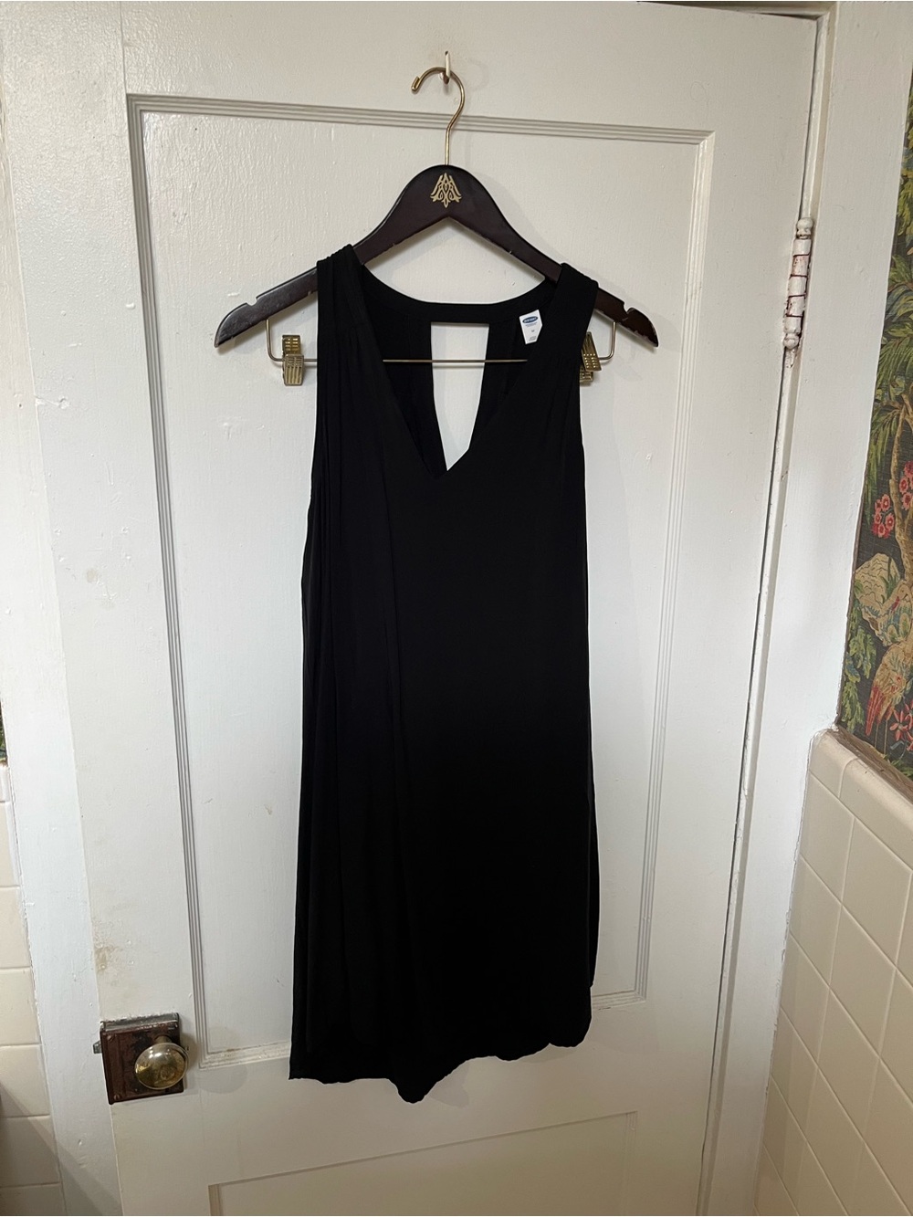 Old Navy Black V-Neck Keyhole Cutout Swing Dress M EUC